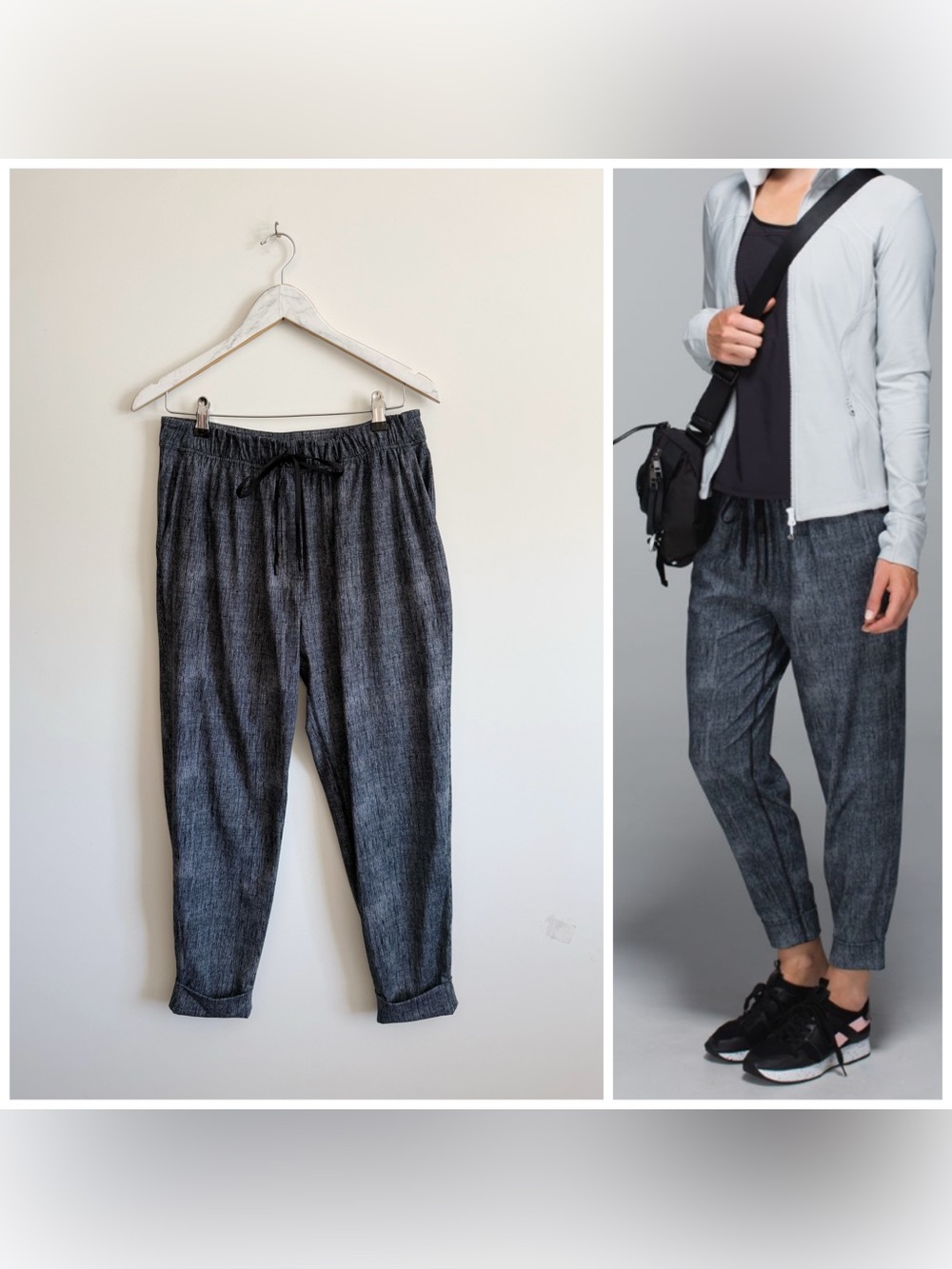 LULULEMON Jet Crop Pants Burlap Texture Black Dune Print Size 8